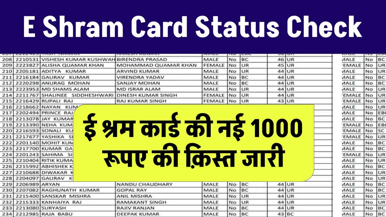 E Shram Card Status Check- ई श्रम कार्ड की नई क़िस्त जारी, जल्दी स्टेटस चेक करें